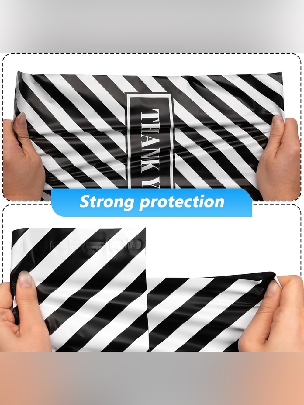 Set of 25 10x13 Thank You Black & White Stripe Polymailers - Picture 4 of 5